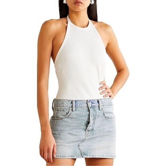alexander wang hybrid halter dress NEW NWT Alexander wang Hybrid Knit & Denim Halter white denim Dress